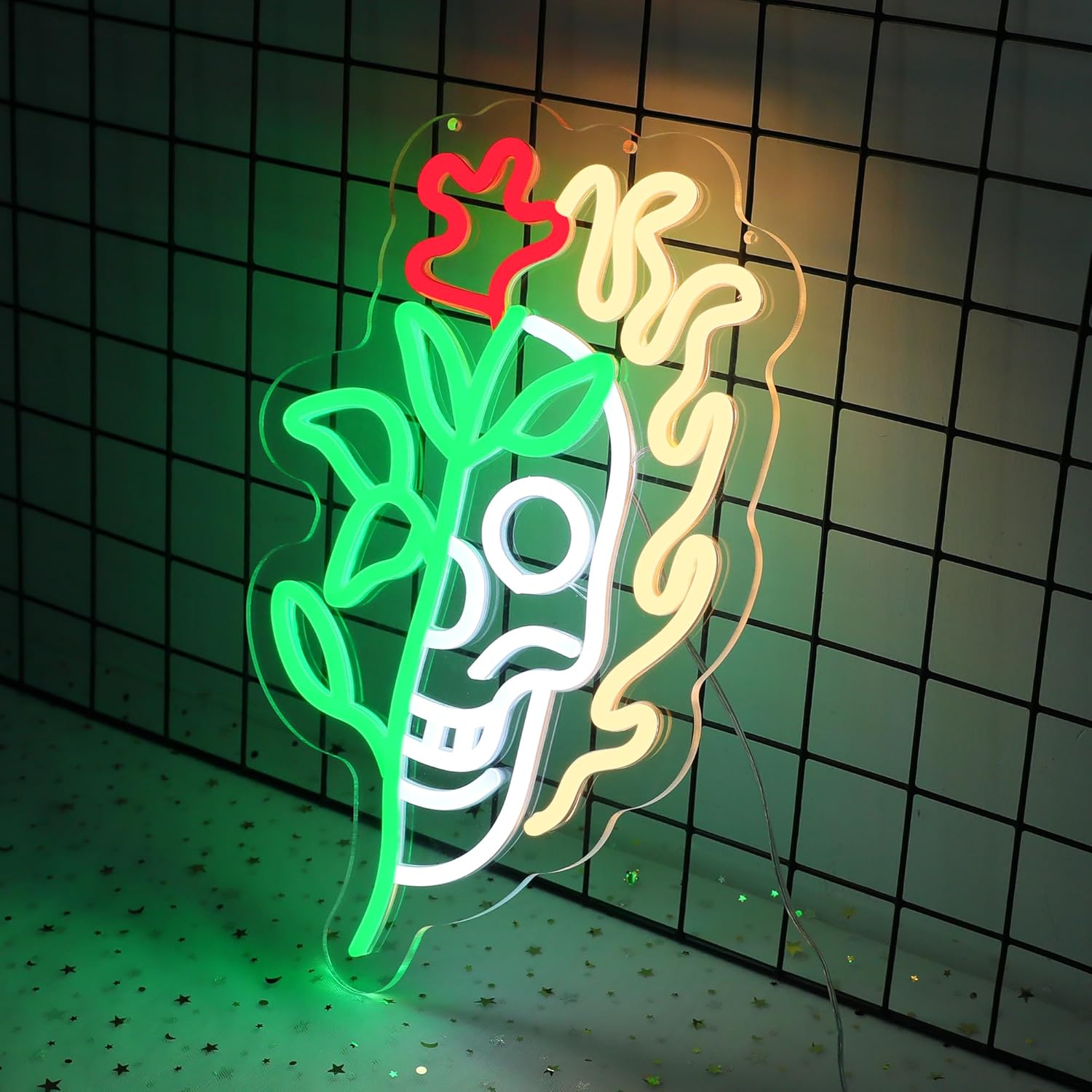 Skull Rose Neon Sign Colorful LED Neon Light Sign USB Powered Skeleton Head Wall Decor Skull Lamp for Home Bar, Halloween, Game ROOM Decor Backdrop Party With Dimmable Switch