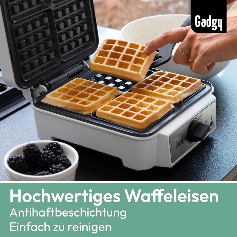 Gadgy Dupla Gofrisütő 1200W Fehér - 4 Gofri Készítésére Alkalmas Kompakt Gép