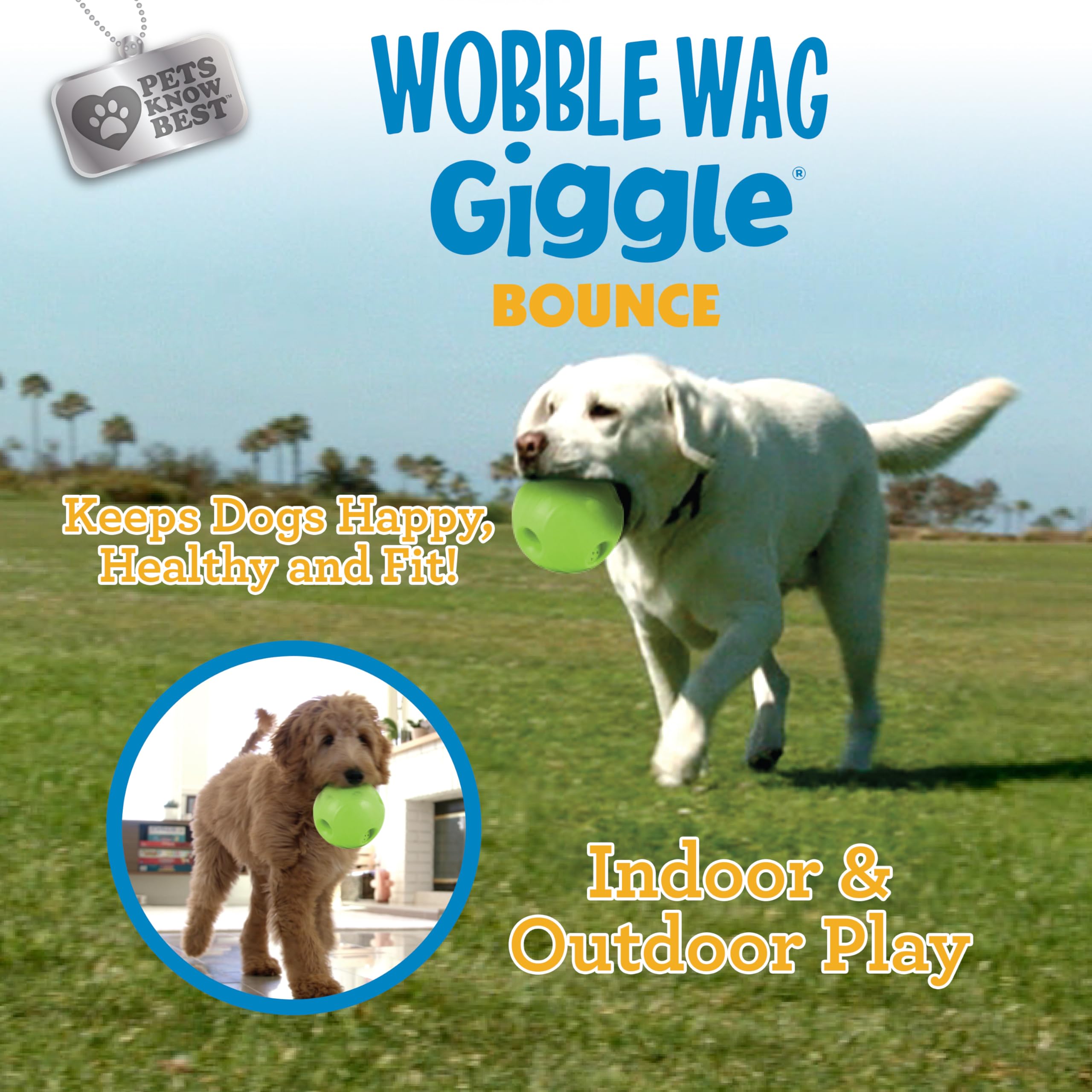 Wobble Wag Giggle Bounce - Juguete Interactivo para Perros, Pelota de Rebote para Perros de Todas Las Edades, para Interiores y Exteriores, Suave y Duradero con diseño de fácil Agarre, Pets Know Best