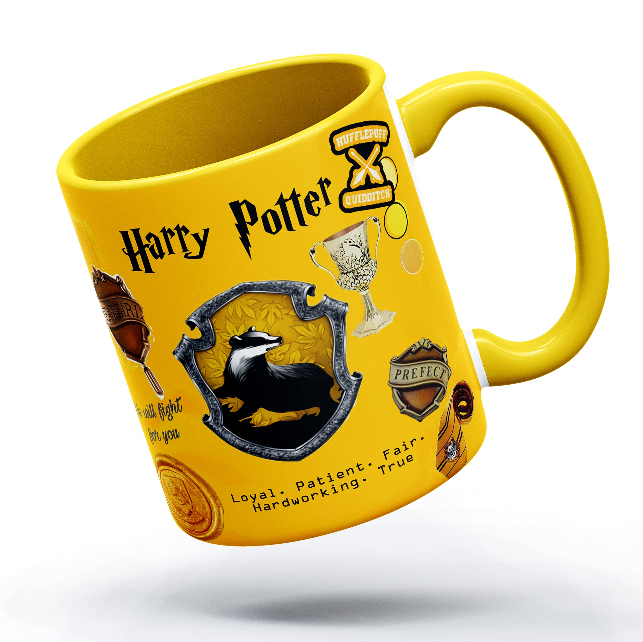 THE KAMY Ceramic Coffee Mug in Yellow Colour for Harry Potter | Hufflepuff Lover, Printed on Both The Sides. (350 ML.) (Hufflepuff 3)