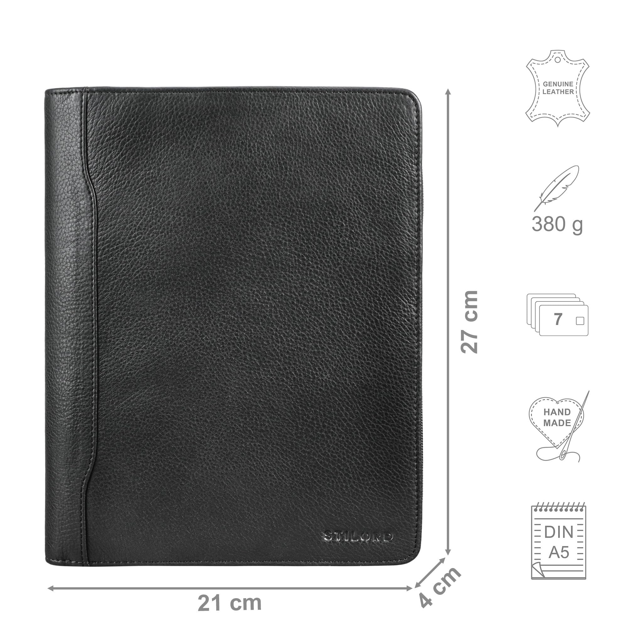 STILORD 'Roland' Agenda Professionnel A5 Cuir | Élégance Organisée pour Les Professionnels | Porte Document Cuir Agenda a5 Madame et Monsieur, Couleur:ossidiana Nero