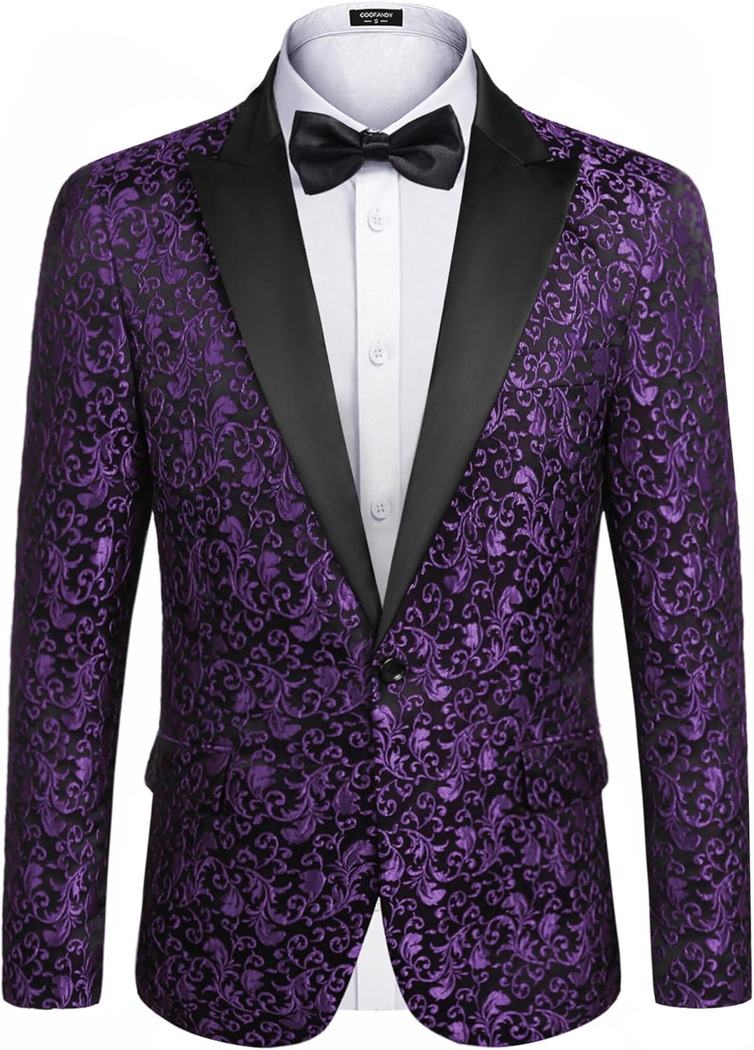 COOFANDY Mens Floral Tuxedo One Button Luxury Shiny Blazer Dinner Party Prom Wedding Suit Jacket
