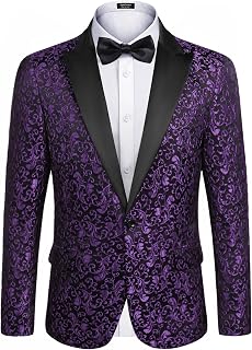 COOFANDY Mens Floral Tuxedo One Button Luxury Shiny Blazer Dinner Party Prom Wedding Suit Jacket