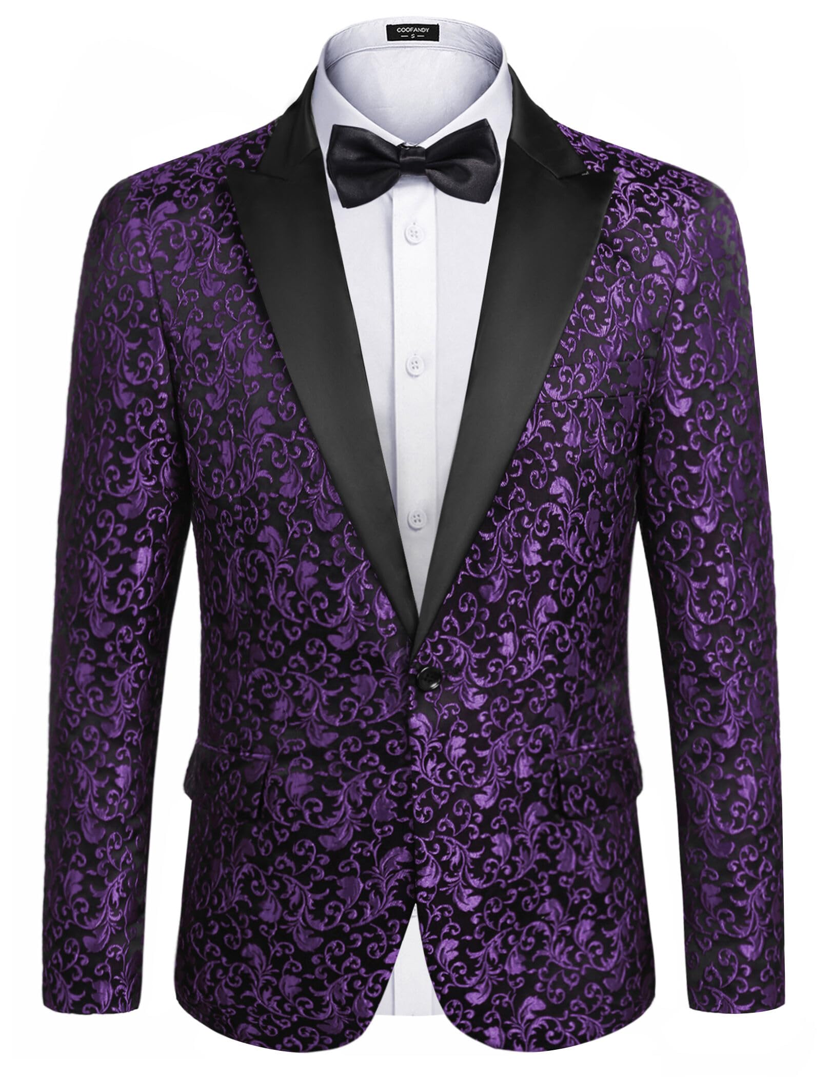 COOFANDY Mens Floral Tuxedo One Button Luxury Shiny Blazer Dinner Party Prom Wedding Suit Jacket