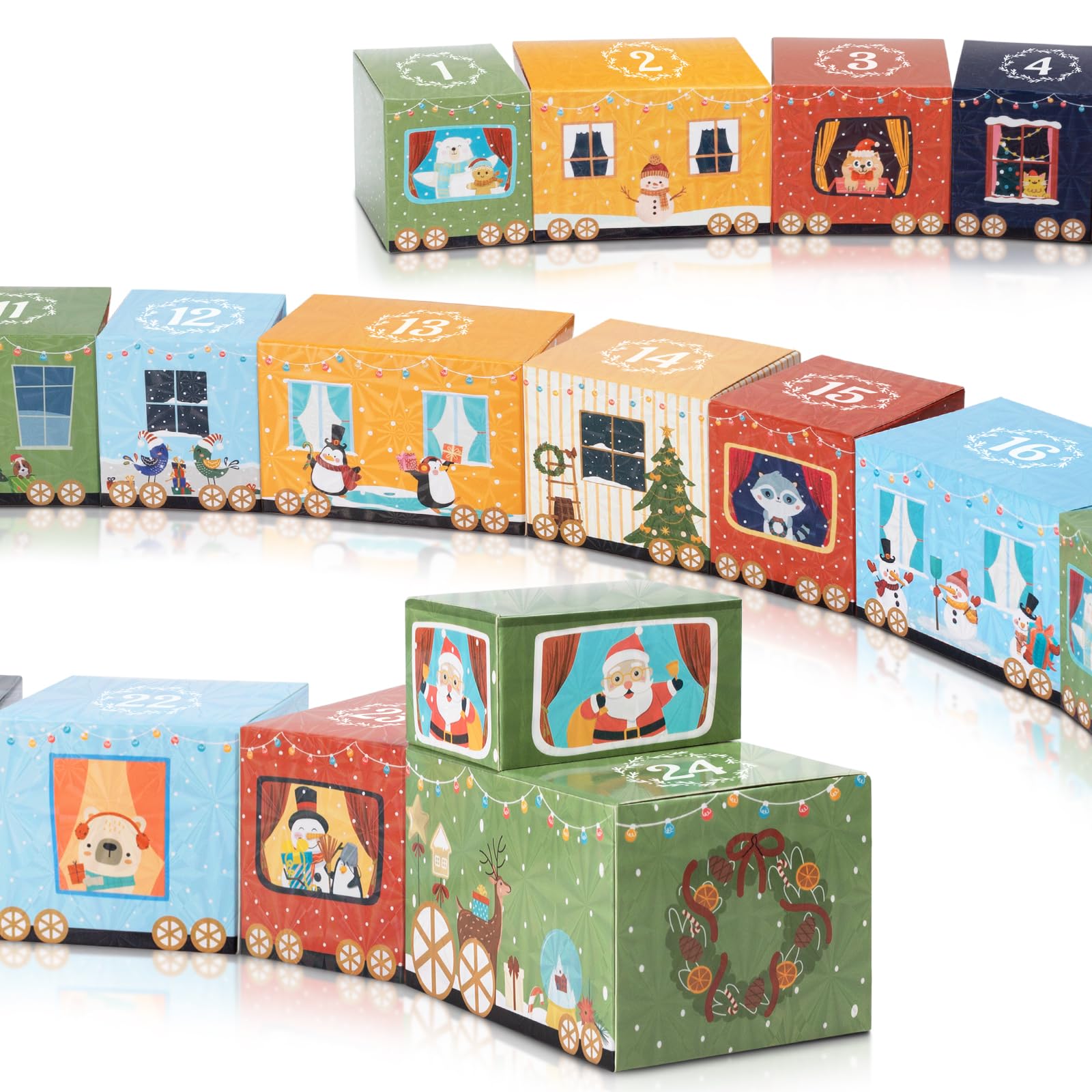 Calendario de Adviento para Rellenar 24 Cajas Tren Vacías DIY con Números Navidad Regalo Niños
