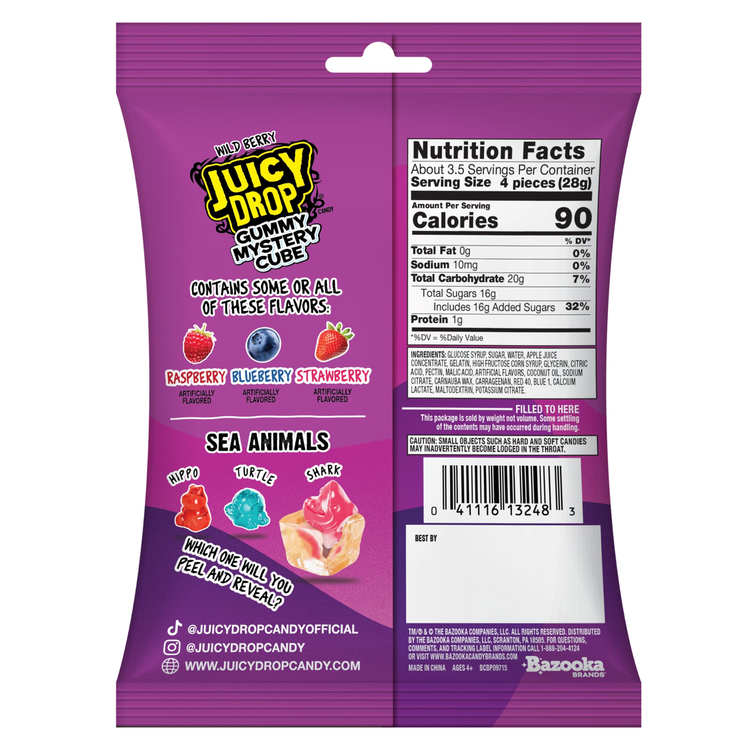 Juicy Drop Mystery Gummy Candy Cubes in Wild Berry Flavor, 3.5oz, Peelable Strawberry Gummy Cube with Mystery Animal Inside, Fruity Flavors, Interactive 2-in-1 Treat, Sweets, Fun Candy & Kids Prizes