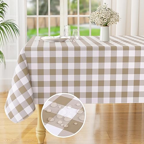 Miniatura 10 de misaya Mantel rectangular de vinilo impermeable, mantel con parte trasera de franela de búfalo, mantel de plástico lavable para cena, picnic, al