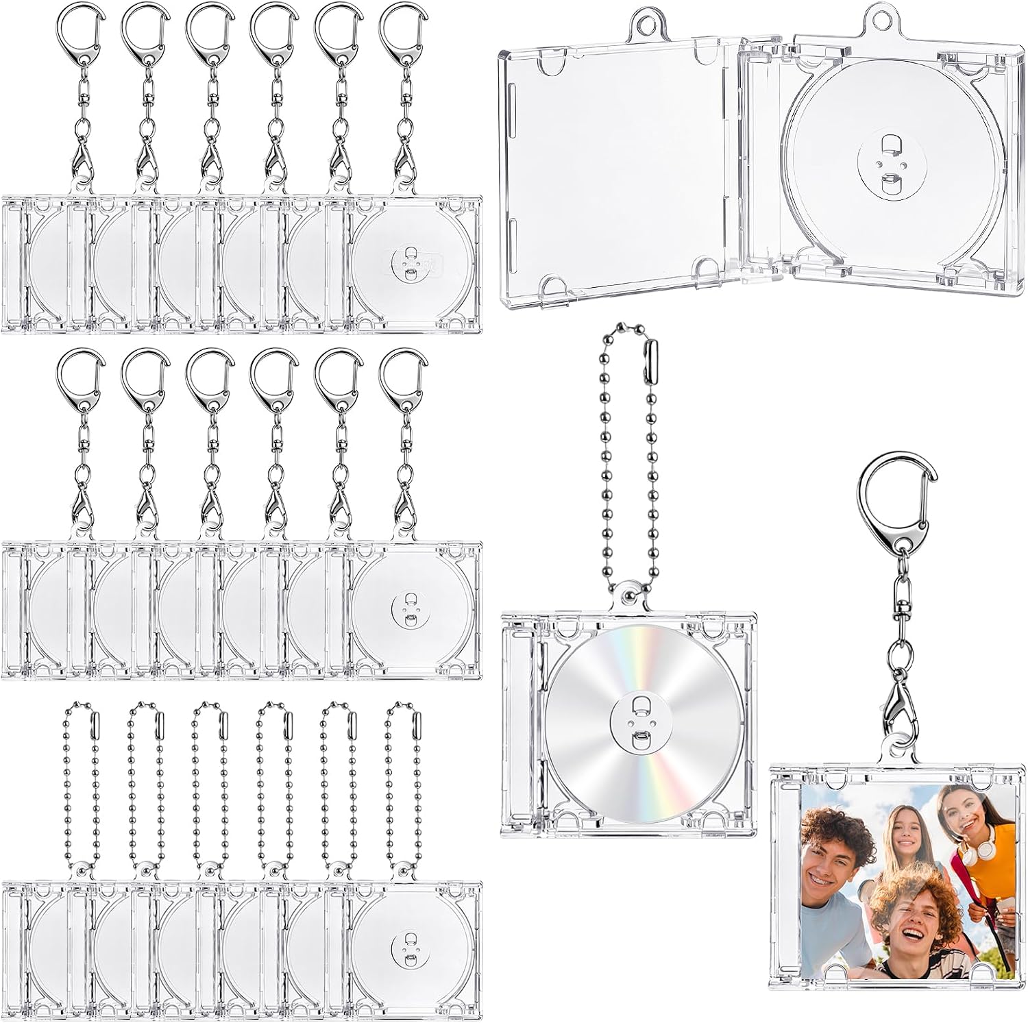 20 Pcs Mini Cd Keychain Album Cases, Two Styles 2.03 × 1.76 in Plastic Clear DVD Cover, Blank Music Compact Disc Holder Pendant for DIY Backpack Hanging Decor Gifts and Music Lovers