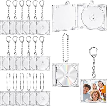 20Pcs Mini Cd Keychain Album Cases, Plastic CD Case for DIY, 2.03 1.76 in