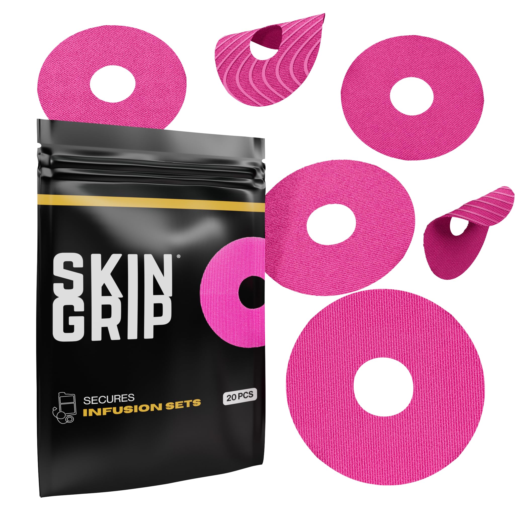 Skin Grip Universal Adhesive Patches for CGM and Insulin Pumps with Cutout (20-Pack), 0.8-Inch Hole, Waterproof & Sweatproof for 10-14 Days, Glucose