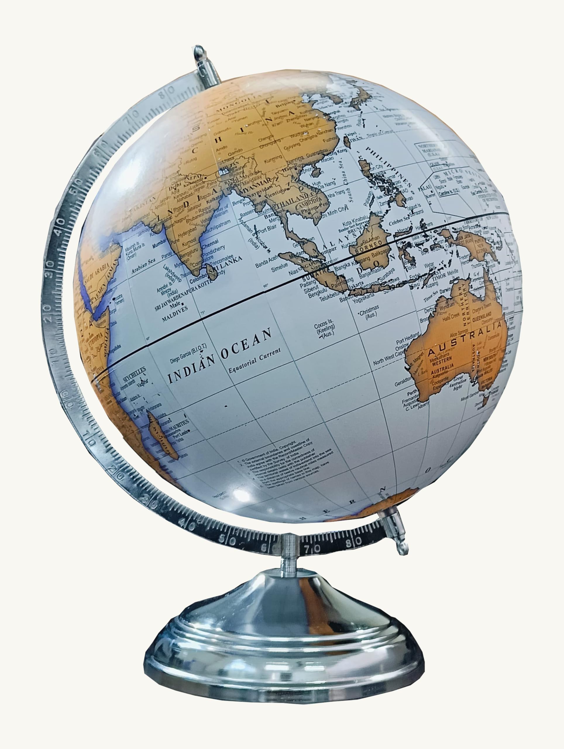 GLOBE DADDY Rotating World Globe 12 Inch with Metal Arc and Metal Stand for Show pieces for Home Décor, Office Decor and Decorations items,Study Table decor Items, Birthday, Party Gifts and Aniversary.(White)