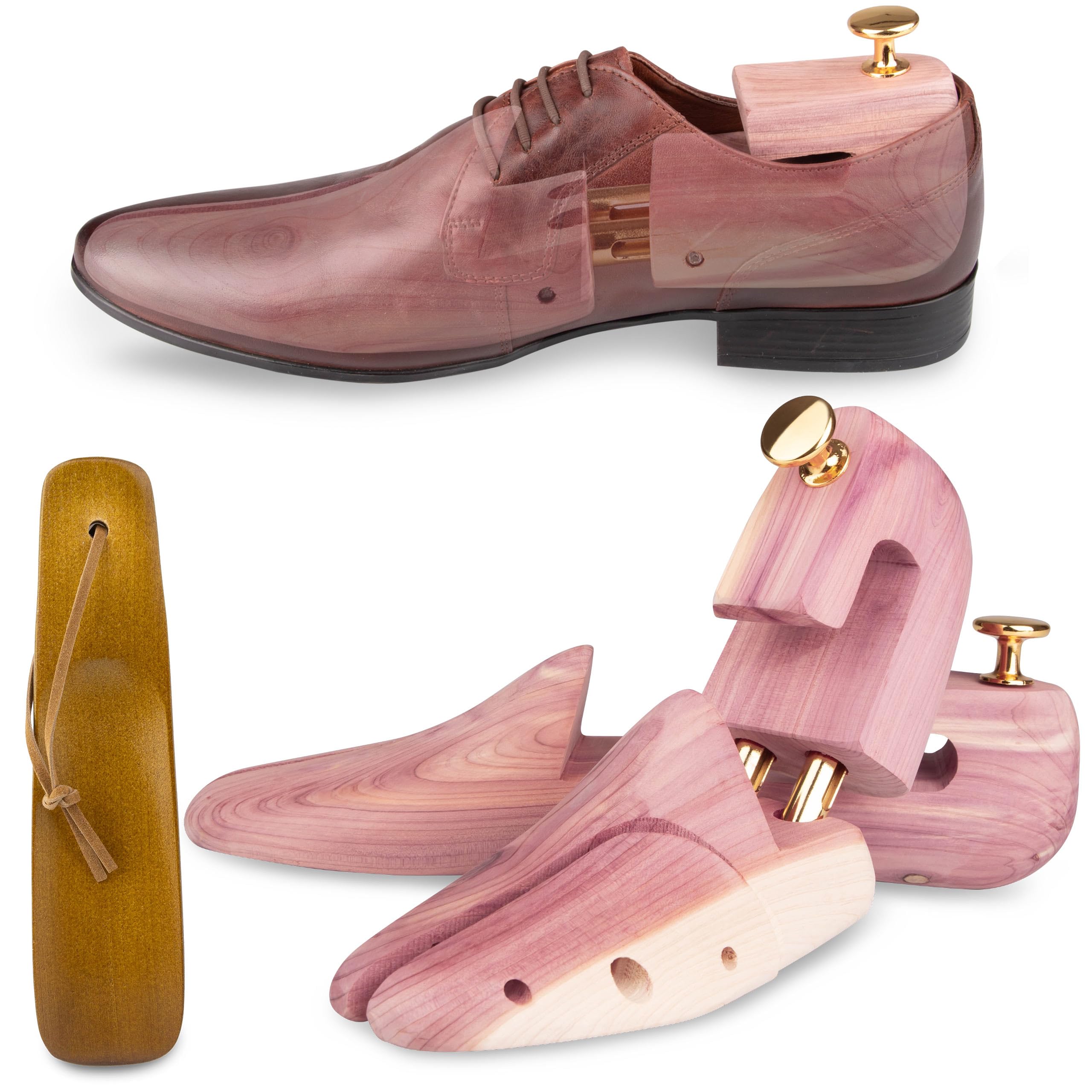 SULPO Premium Tendiscarpe uomo e donna - Allarga scarpe in legno di cedro, calzascarpe in legno incluso - Forme per scarpe con design ergonomico - Lunghezza e larghezza regolabile - Diverse misure