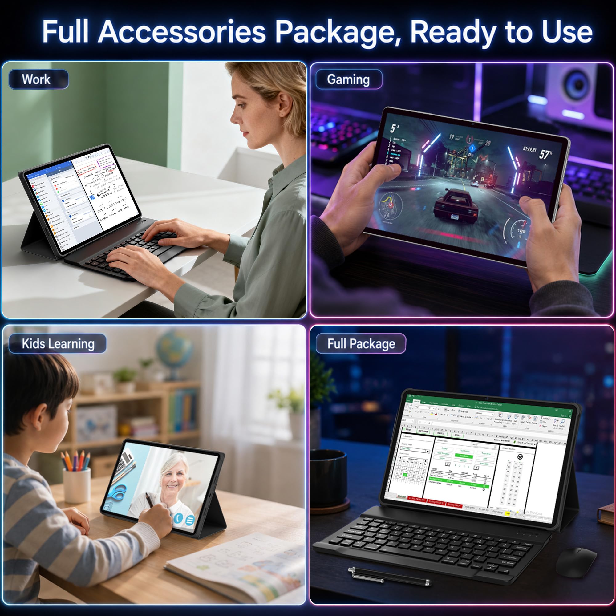 Tablette Tactile 13 Pouces Android 16, 3K (2944×1840), WiFi 5G+4G LTE, 36Go RAM+256Go/1TB TF, Helio G99, Widevine L1/11580mAh/4 Haut-Parleurs/GPS/13MP, Inclut Clavier/Étui/Souris/Stylet