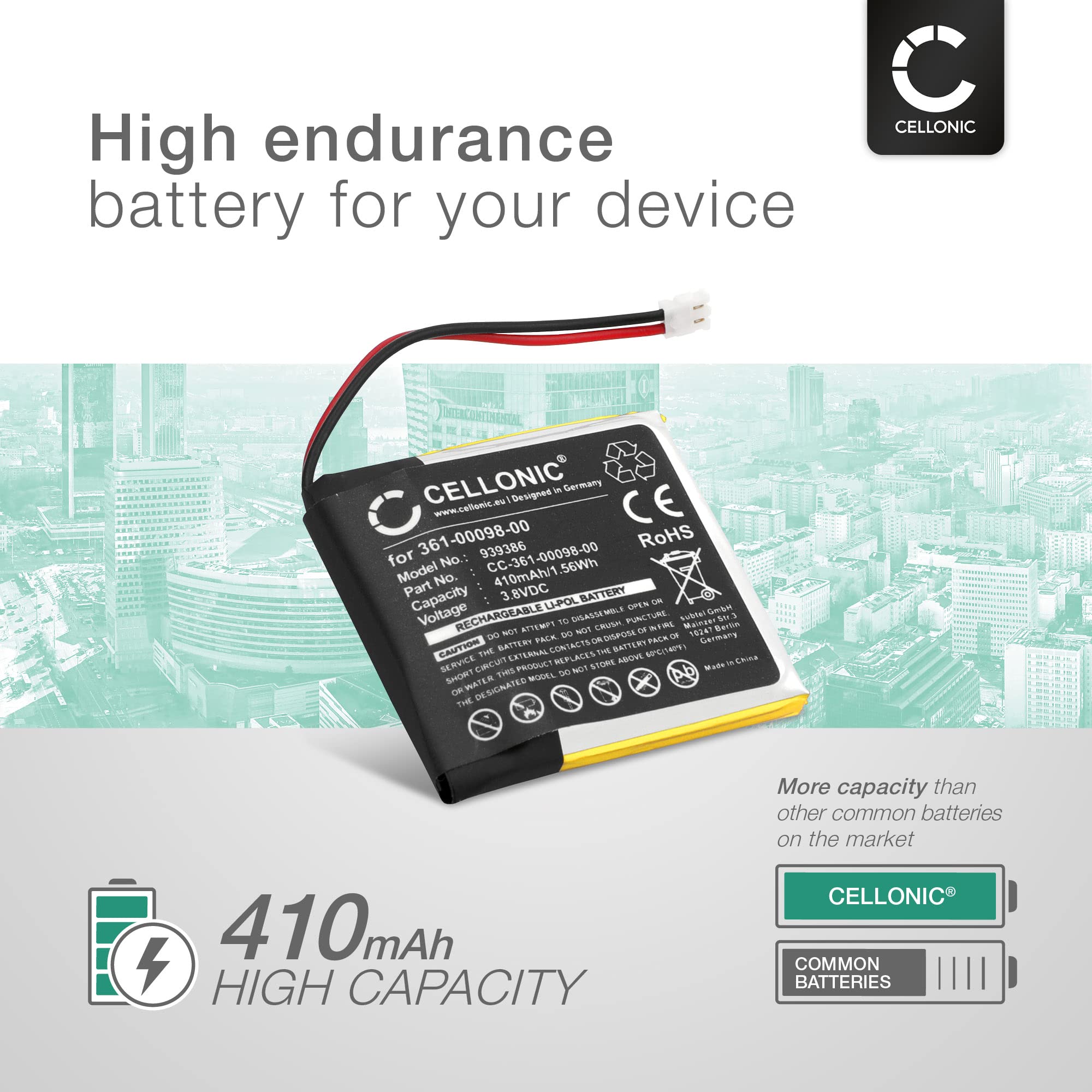 CELLONIC® Nowa bateria kompatybilna z zegarkiem Garmin Fenix 5X, 361-00098-00 410mAh zapasowa bateria do GPS, Fitness, bransoletka