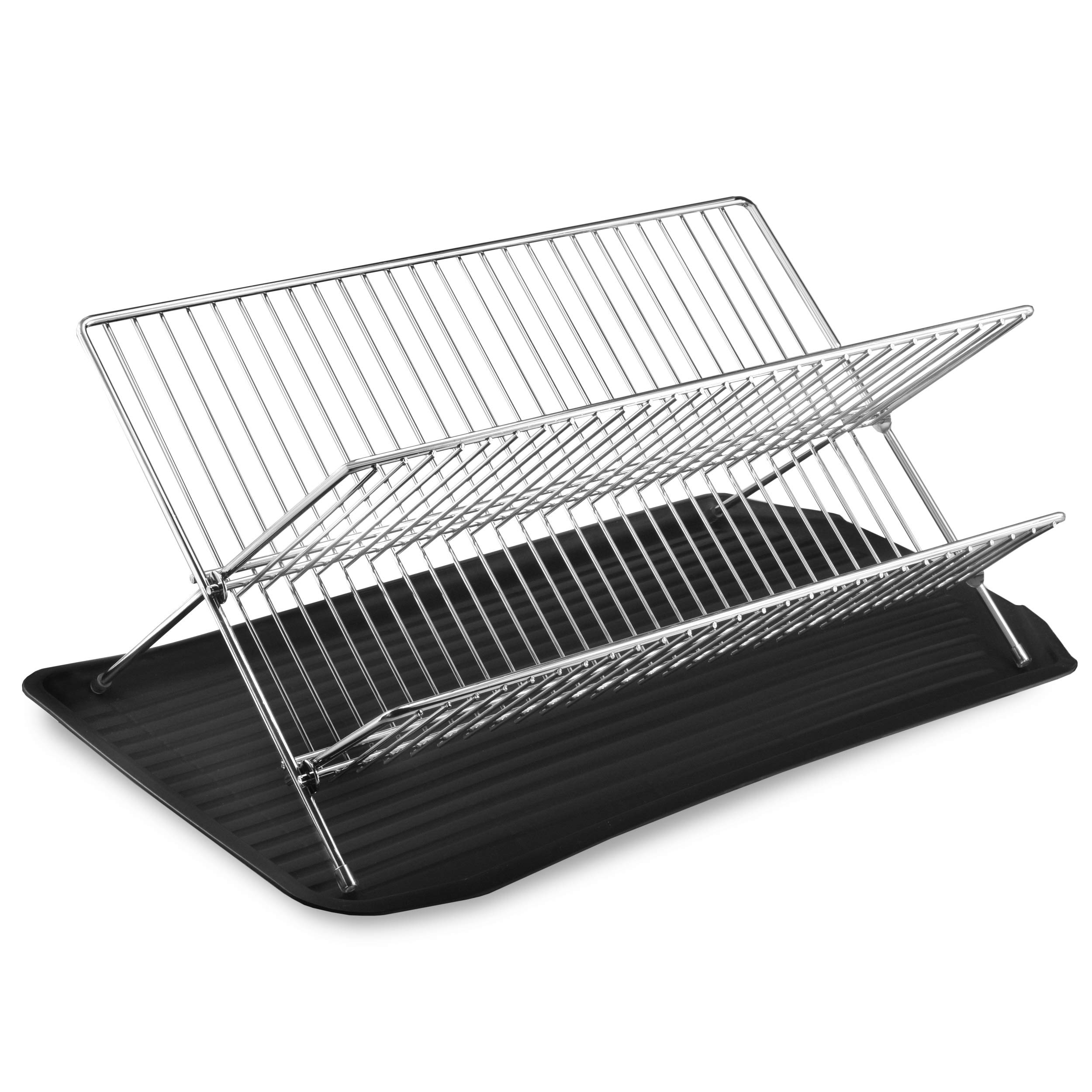 YBM Home Foldable Stainless Steel Dish Drying Rack with Drainboard, X Shape 2-Tier Folding Dish Drainer, 2559