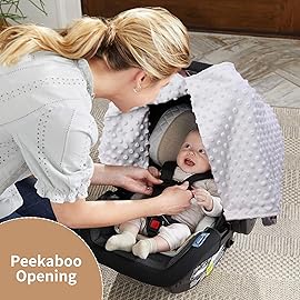 Rquite Car Seat Cover Baby, Carseat Covers for Boy Girl, Minky Infant Car Seat Cover Winter, Peekaboo Opening Car Seat Canopy, Multiuse Baby Carrier, Stroller, Nursing Cover, Minky Blanket, Leopard