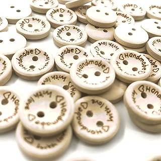 100Pcs Round Handmade Wooden 0.591 in/15mm Button Belt with 2 Holes Wood Sewing Button Crafts Decoration Handmade with Love Handmade Circular Crafts Sewing Decoration