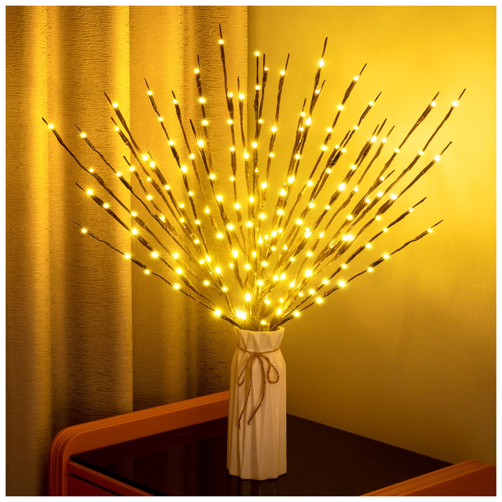 Twig Lights, 2 Pack Lighted Branches, Warm Yellow Willow Lights, 30Inch 20 LED Decorative Lights for Christmas Party and Indoor and Outdoor Vase Fireplace Decorations (Warm Yellow Light)