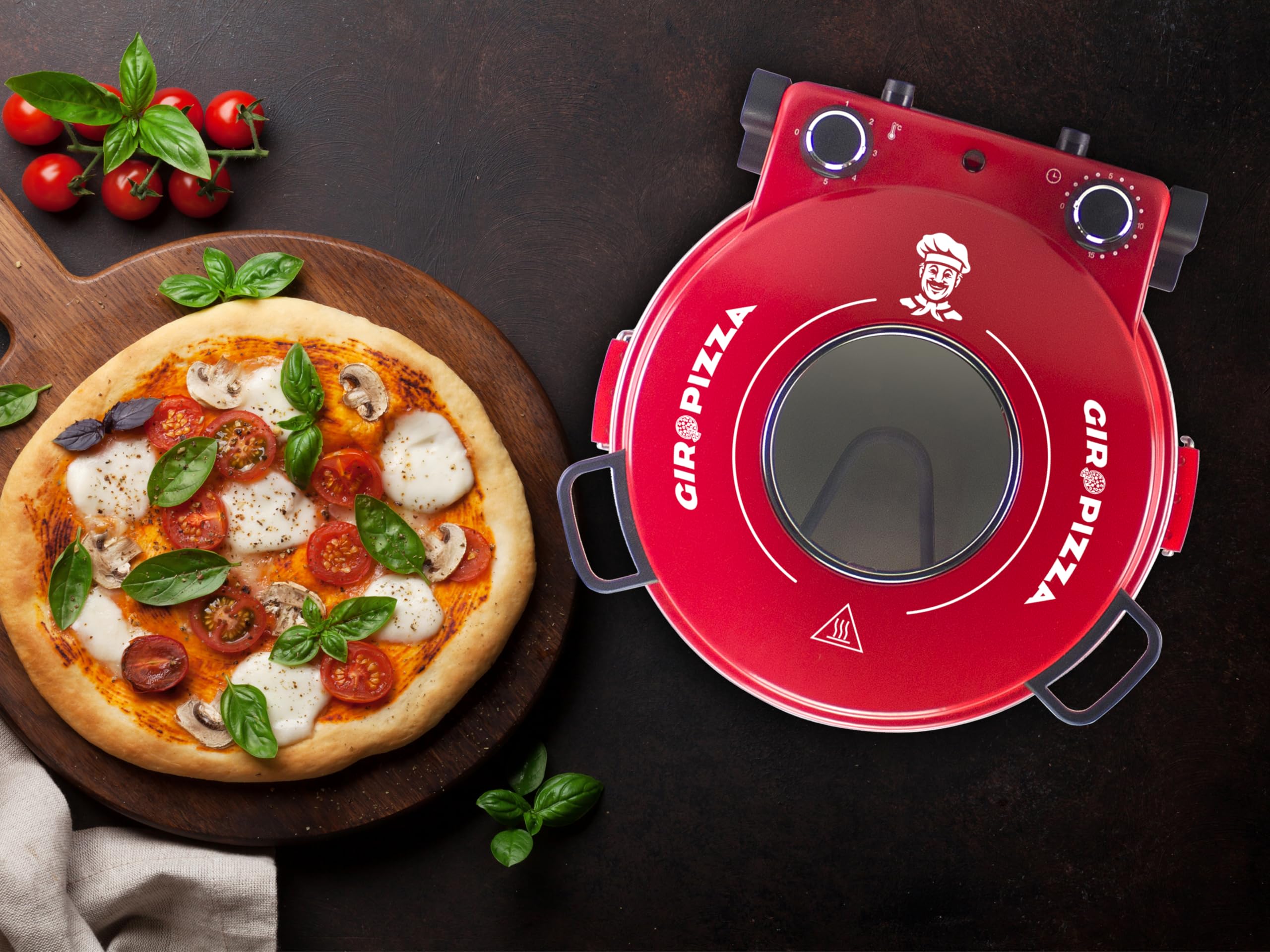 BEPER P101CUD301 Forno Elettrico per Pizza, 1200W, Temperatura 400°C, Piastra da 31 cm, Fornetto per pizza con Piastra Refrattaria Rimovibile, Oblò, Palette in acciaio, Rosso