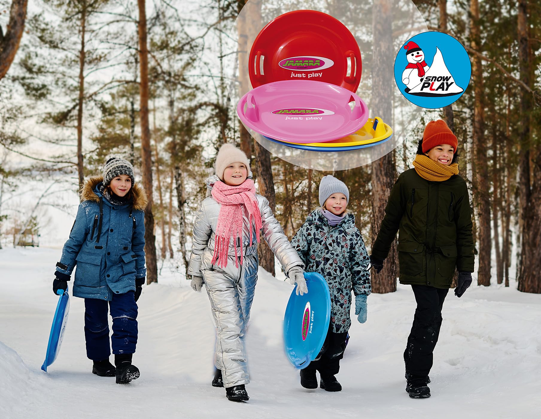 JAMARA - Snow Play Rutschteller 60cm-Haltegriffe an beiden Seiten, langlebiger, robuster Kunststoffkörper, Leichtgewicht mit Nur 555 g