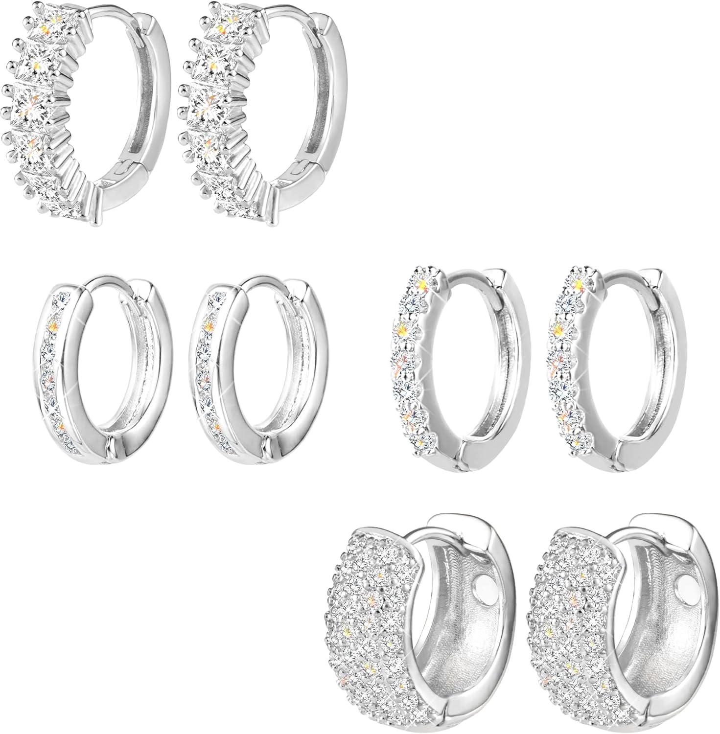 ALEXCRAFT Small Gold Hoop Earrings Set for Women Diamond Pave Gold Earrings Set with Sterling Silver Post