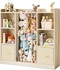 EXPERLAM Toy Storage Organizer with Stuffed Animal Storage, Wooden Toy Organizer & Stuffed Animal Zoo, 6 Cubes Shelf with Removable Drawers, 4-in-1 Book Shelf for Kids Room, Playroom, Nursery
