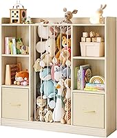 EXPERLAM Wooden Toy Storage Organizer & Stuffed Animal Zoo - 4-in-1 6-Cube Shelf with Drawers for Kids Room, Playroom, Nursery