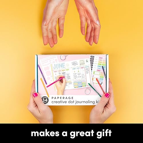 Miniatura 7 de PAPERAGE Kit de diario de viñetas, juego de diario punteado y kit estacionario, cuaderno de tapa dura con puntos (rubor), 15 bolígrafos de punta