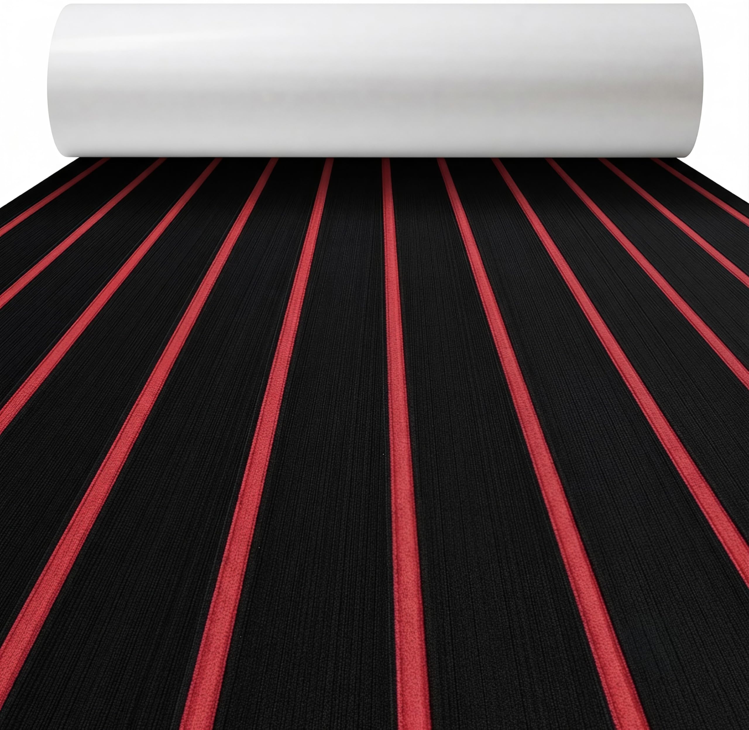 FOCEAN Boat Flooring EVA Foam Boat Decking Faux Teak Marine Flooring Marine Mat Sheet for Motorboat RV Yacht Kayak Surfboard, 94.5''x 47.2'', Black with Red Lines