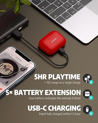 Miniatura 5 de AIHOOR Auriculares inalámbricos para teléfonos iOS y Android, auriculares intrauditivos Bluetooth 5.0 con graves adicionales, micrófono integrado,