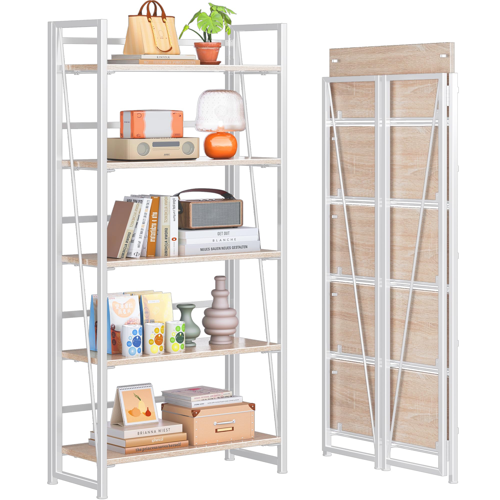 Amazon.com: 4NM No Assembly Folding Bookshelf, 5-Shelf 62.2
