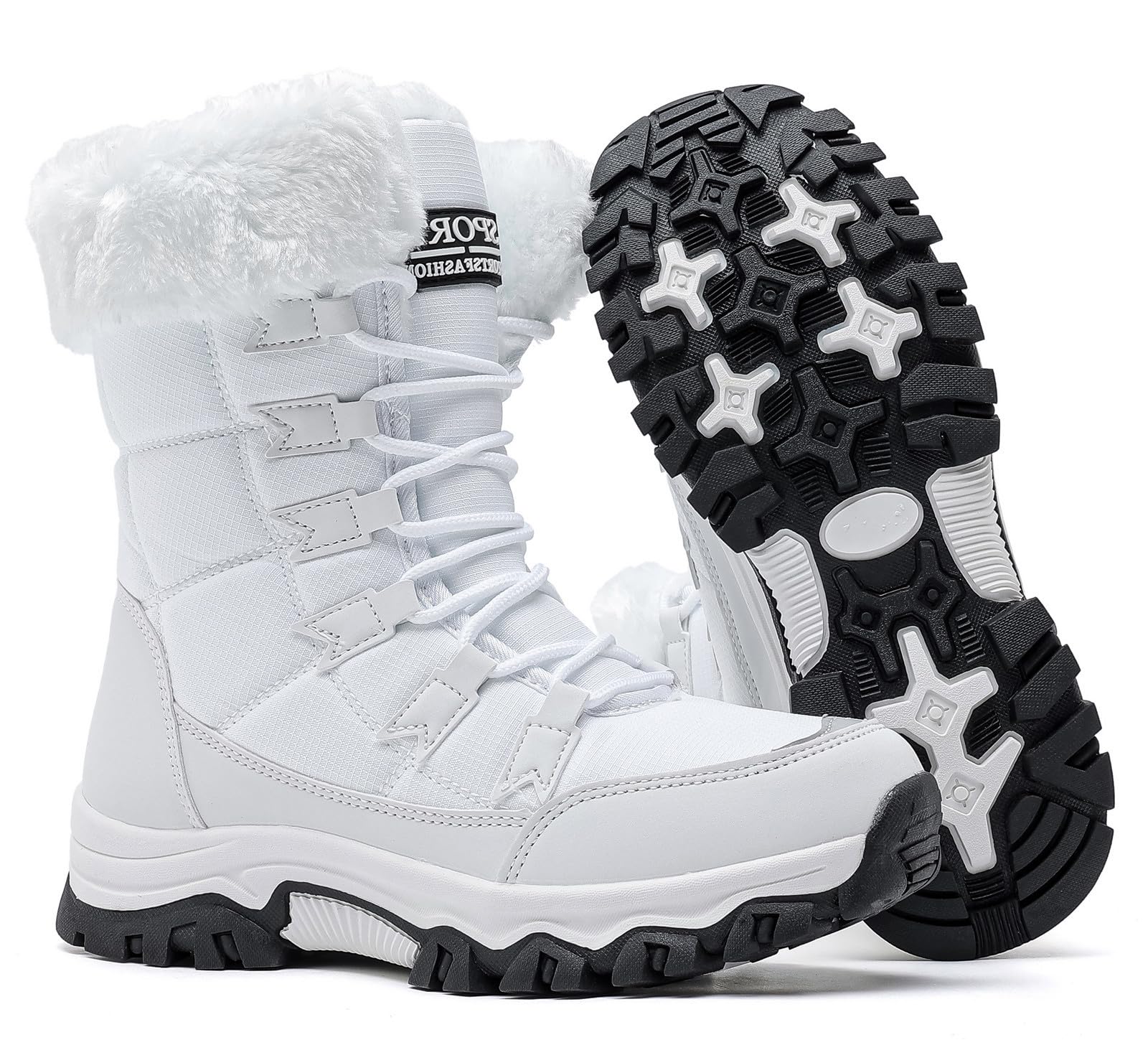 DADAWEN Womens Waterproof Winter Snow Boots Warm Faux Fur Lined Insulated Non-Slip Outdoor Lace-Up Mid Calf Booties