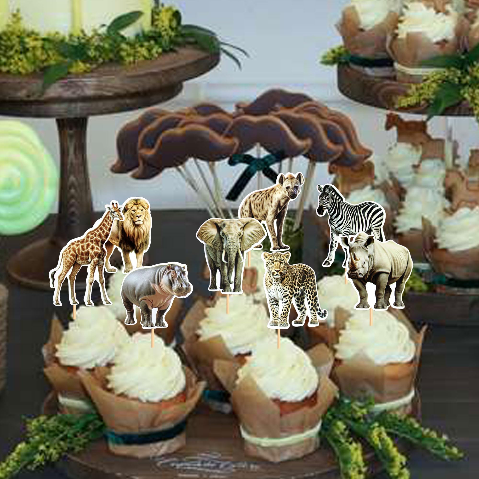 Bosdieren Decoratie 4 Stuks Jungle Dieren Taartdecoratie - Leeuw, Olifant, Aap, Giraf Van Hars - Niet Eetbaar Jungle Taartdecoratie Verjaardag