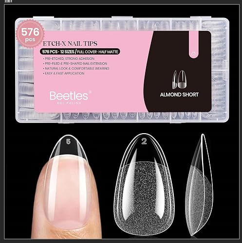 Beetles Gel Nail Tips 576Pcs Short Almond Etch-X Nail Tips