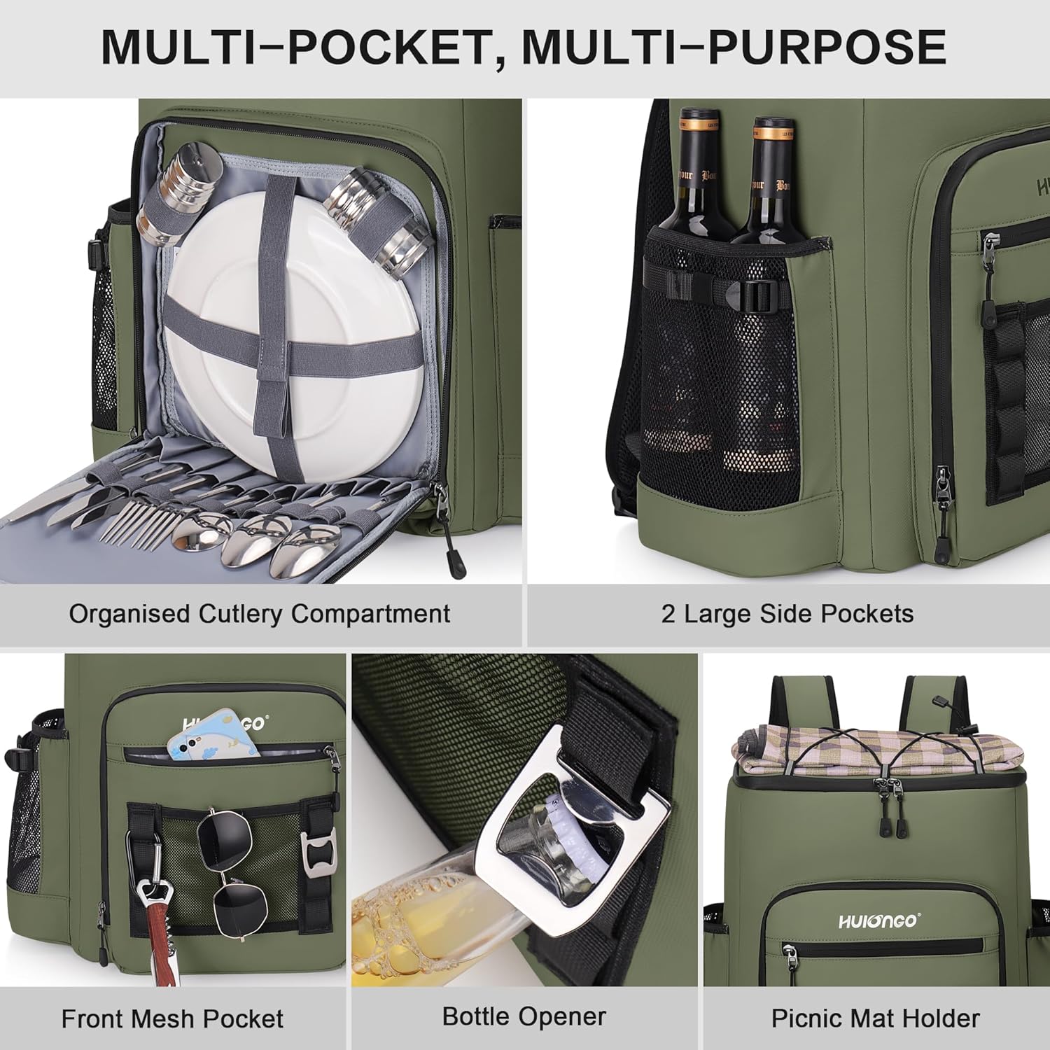 Hulongo Large 52cans Waterproof Insulated Cooler Backpack for Men & Women, Leak Proof Backpack Cooler, Soft, 8Gal