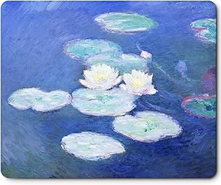 Mouse Pad with Art Design, Famous Painting Blue, Gel Mouse Pad for PC, Computer and Laptop, Rubber Base Medium Size 9.5 x 7.9 Inches Waterproof Smooth Surface Flower Flroal (Water Lilies by Claude Monet)