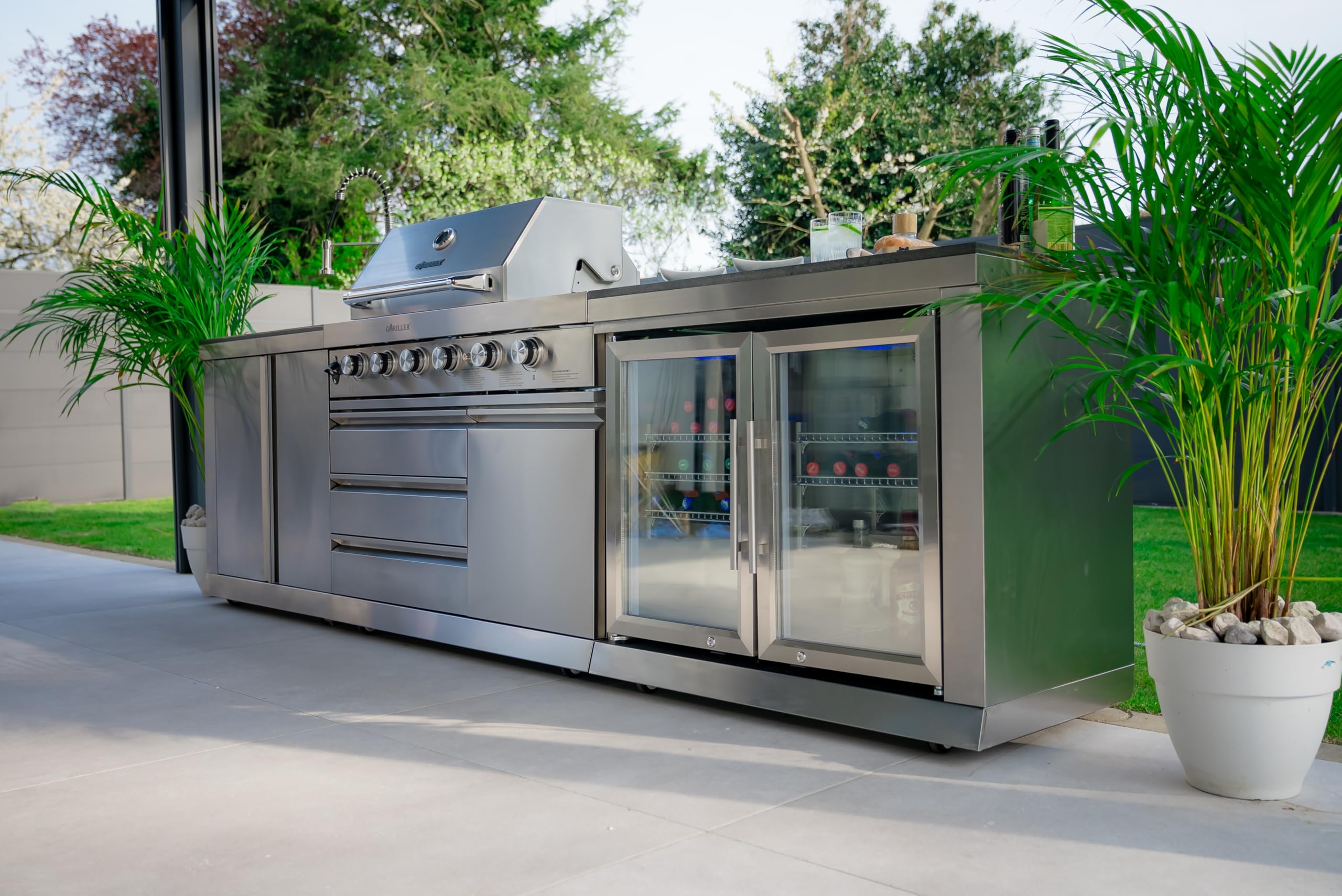 GORILLER Grillmaster Cucina Esterna Selezionata in Acciaio Inox Argento - Include Rosticceria, 4+2 Bruciatori, 296 x 58 x 143 cm - Pre-Montata