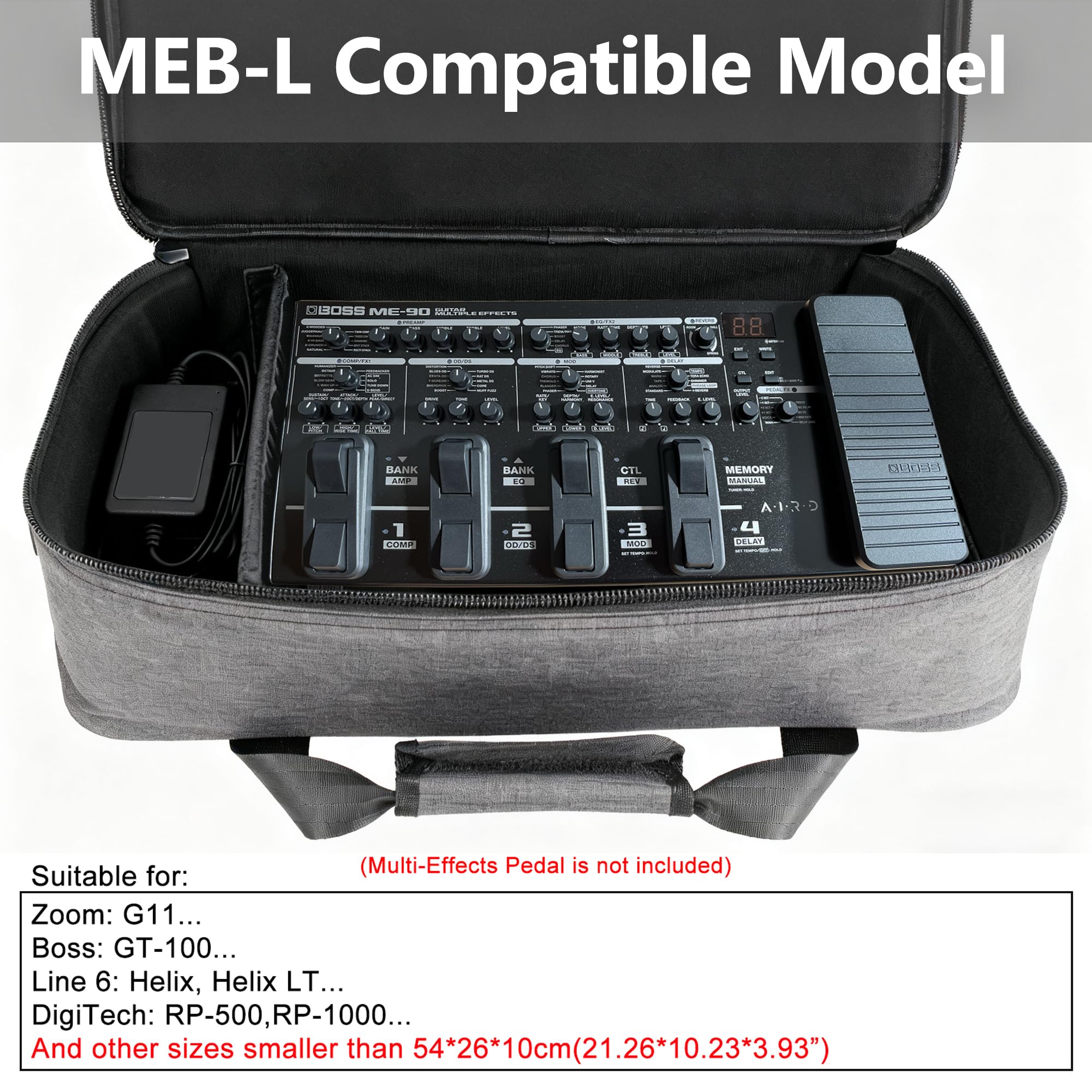 Rockhouse Gepolsterte Tragetasche für Gitarren und Pedalboards (MEB-L) | Interne 54 x 26 x 10 cm, passend für Boss Line 6 Effektpedale, Reise-Gigbag mit Trennwand und Zubehörtasche, Musiker-Geschenk
