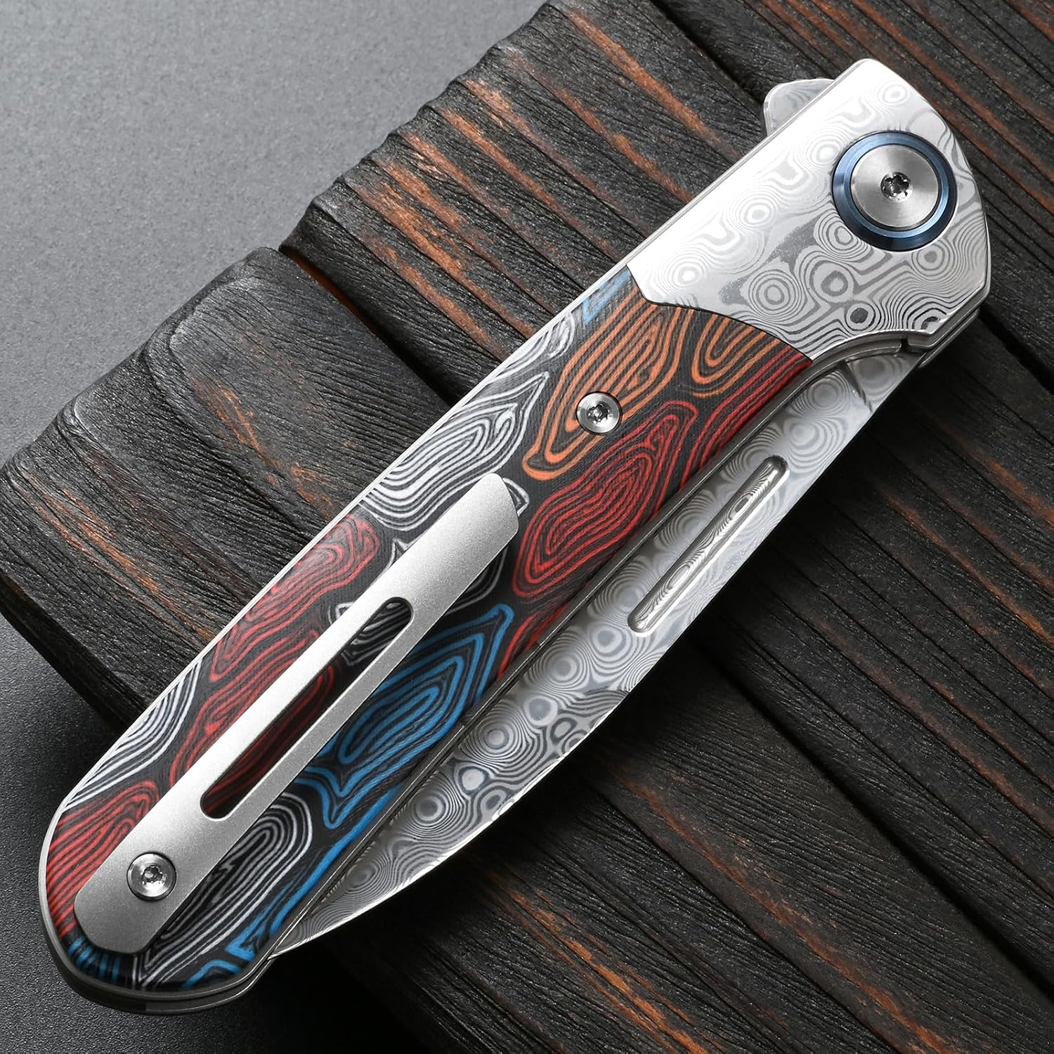 Sitivien ST256 Damascus Steel Folding Knife,Damascus Blade with Colorful G10 Handle EDC Knife for Outdoor Camping,Hiking, Fishing(Color) … …