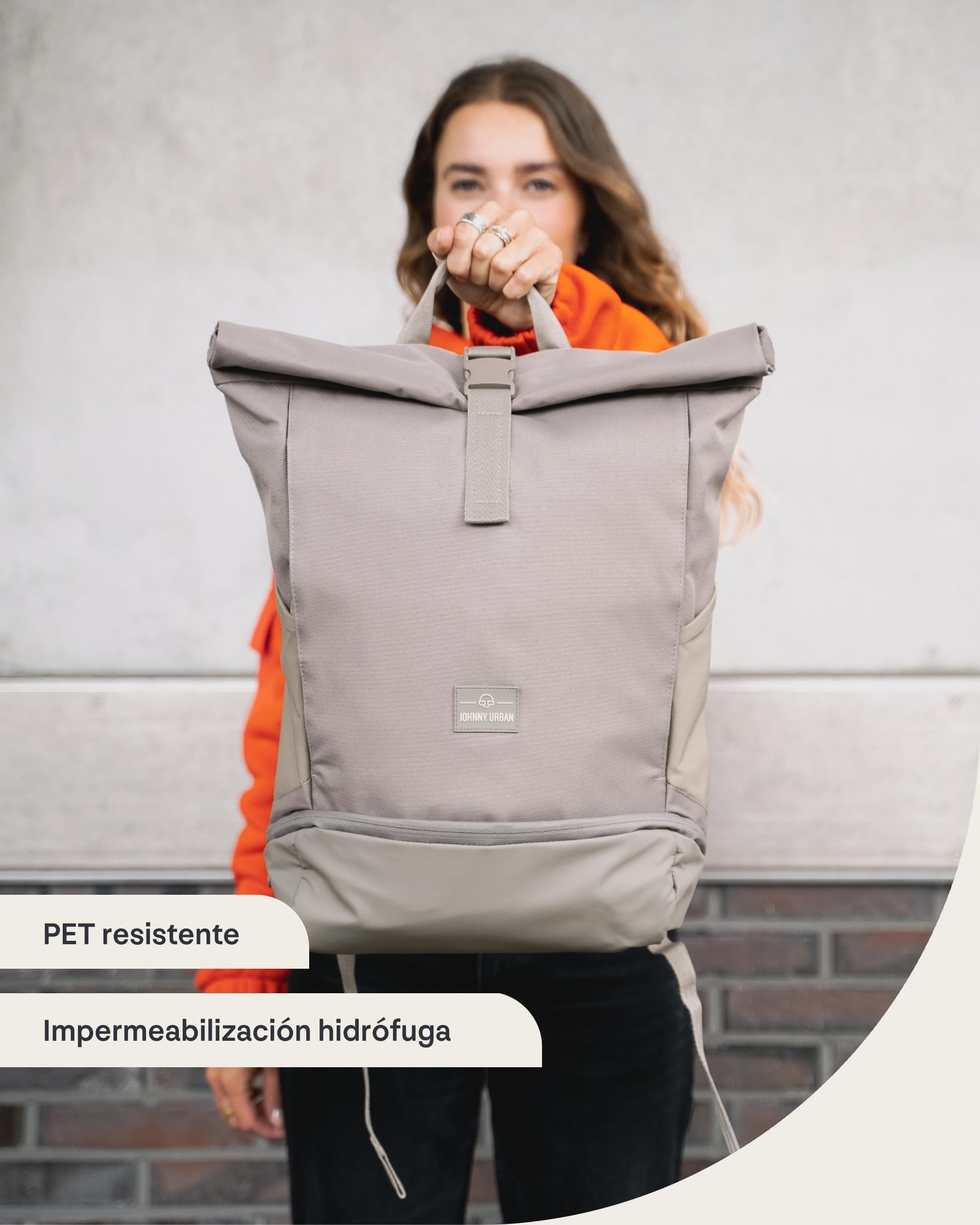 Johnny Urban Mochila Enrollable Mujer Beis Rosa - Allen Medium - Bolso para Viaje, Universidad, Trabajo - Compartimento para Portátil - Repelente al Agua