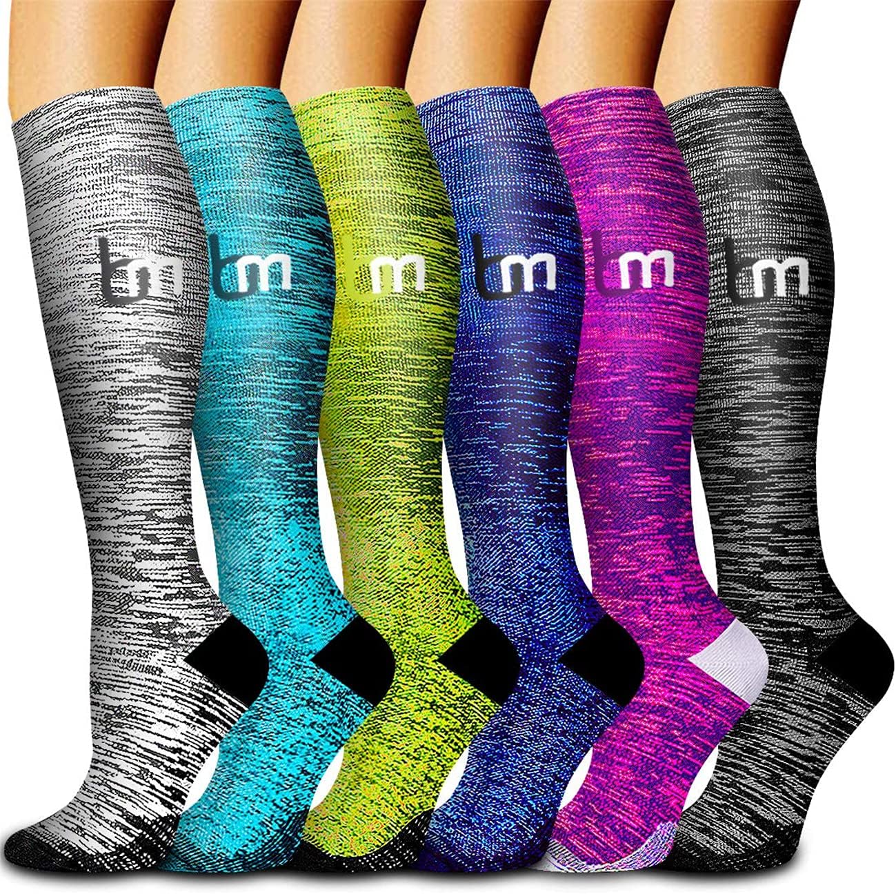 Flora Compression Socks for Women & Men-Knee high 6 Pairs 20-30mmhg Support Running Nurse Travel