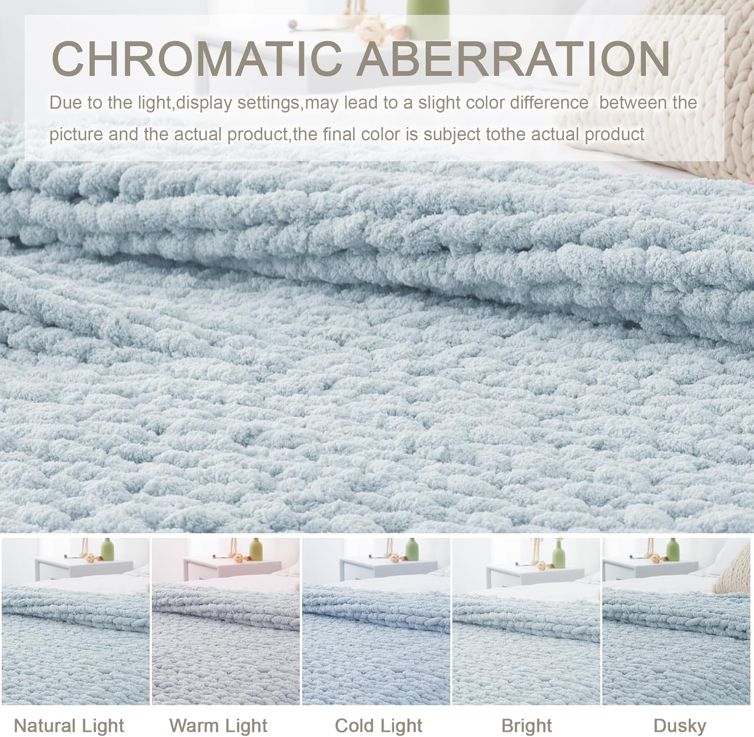 Chunky Knit Throw Blanket 50"X 60", 100% Handmade with Soft Chenille Yarn, 4.4lbs Thick Cable Knitted Blankets, Large Rope Knot Crochet Throws for Couch Sofa Bed Home Decor, Baby Blue - Image 6
