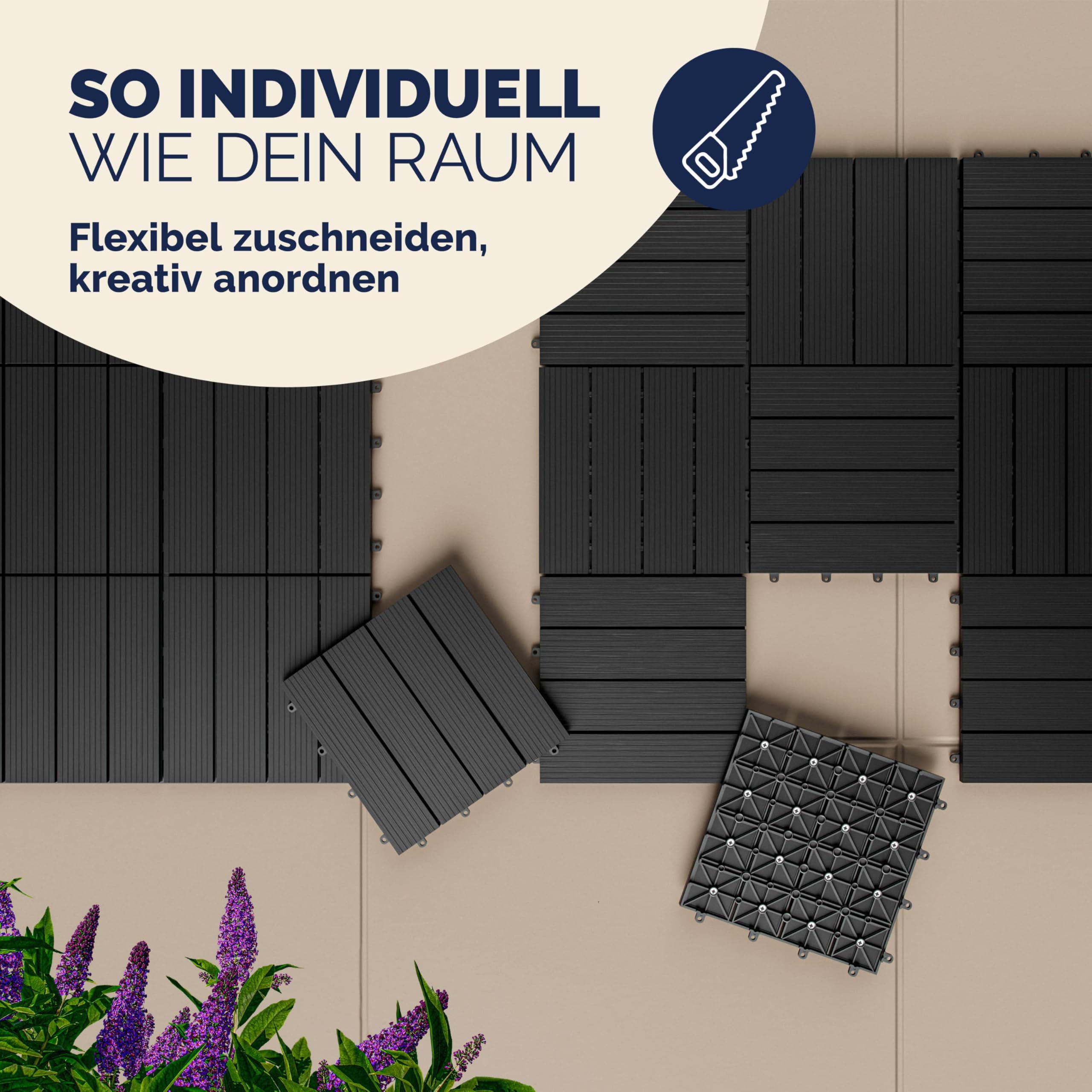 Casaria® WPC Fliesen 30x30 cm 11er Set 1m² Stecksystem Drainage Zuschneidbar Terrasse Balkon Garten klick Klassik Anthrazit