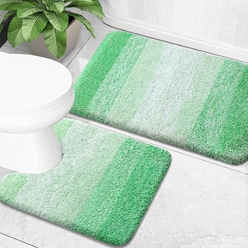Miniatura 140 de OLANLY Juego de 2 alfombras de baño de 2 piezas, alfombras de baño de microfibra suave y absorbente y alfombra de inodoro con contorno