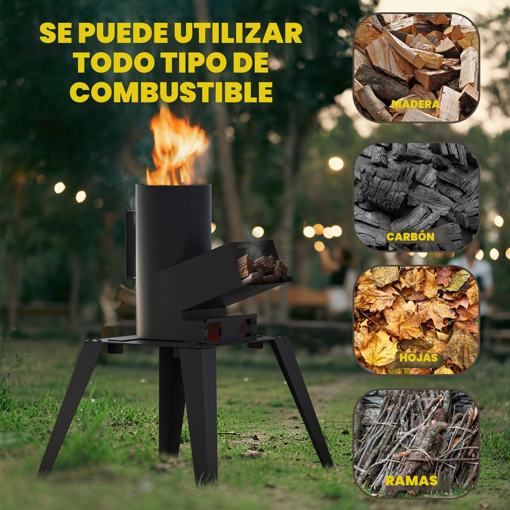 Onlyfire Estufa de Cohete de Camping Estufa Rocket Portátil, Estufa de Cañón con Placa Grill, Rejilla Grill y Rejilla para Ollas, 3 en 1 Multifunción Rocket Stove, Horno de Cohetes Exterior