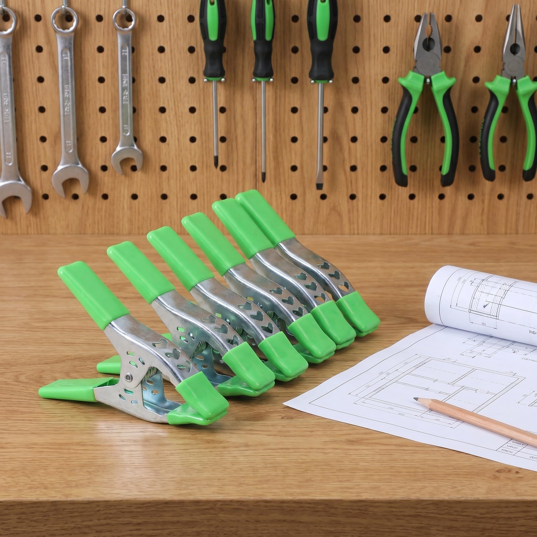 OUNONA 6 szt. zacisków sprężynowych o dużej wytrzymałości – 6-calowe zaciski A-Clamp z końcówkami z tworzywa PVC, rozwarcie szczęk 2,7 cala – metalowe klipsy do tła do stojaków na tła