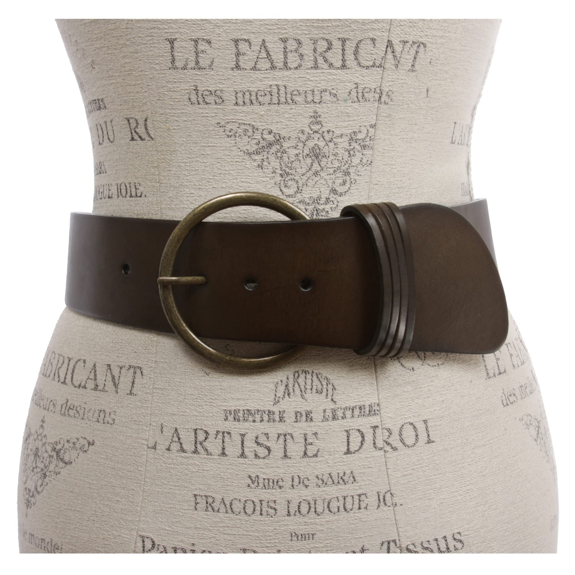 Women's High Waist Round Full Grain Taper Leather Belt, olive/brass | S/M- 32