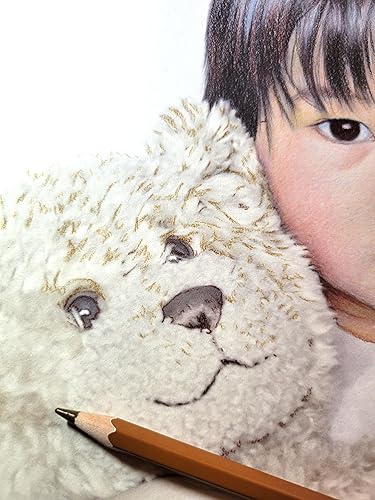 Miniatura 3 de Grizaye Kit de dibujo: Chica con peluche | Imagen preimpresa en escala de grises en Legion, juego de 12 lápices de colores, fotos, paso a paso y