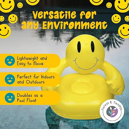 Miniatura 10 de Forest & Twelfth Silla inflable sonriente de 36 pulgadas para niños de más de 5 años para descansar, ver películas, leer, etc. Ideal para uso en