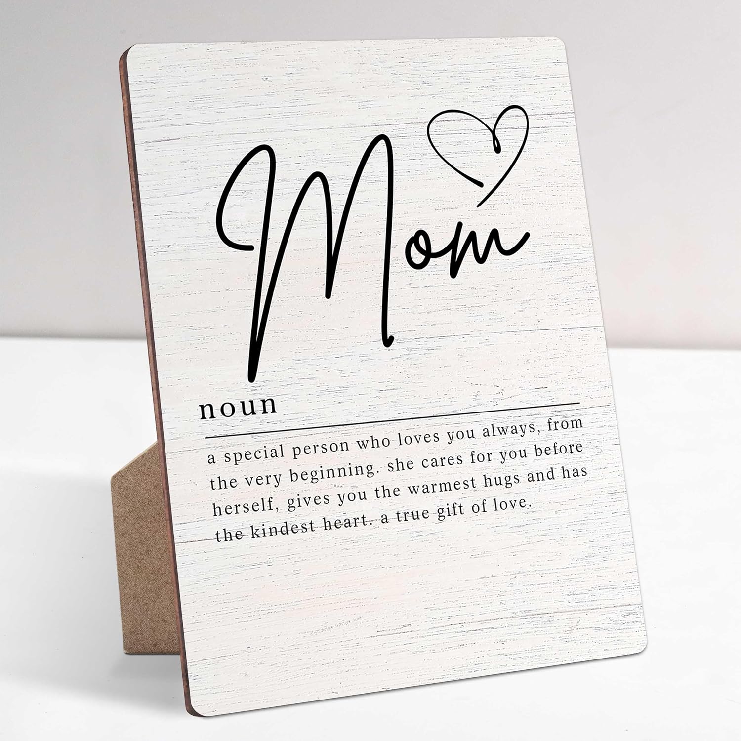 Mom Definition Farmhouse Wood Sign with Stand for Women's and Men's Desk - Inspirational and Positive Office Decor with Rustic Charm and Encouragement for Home or Office Shelf